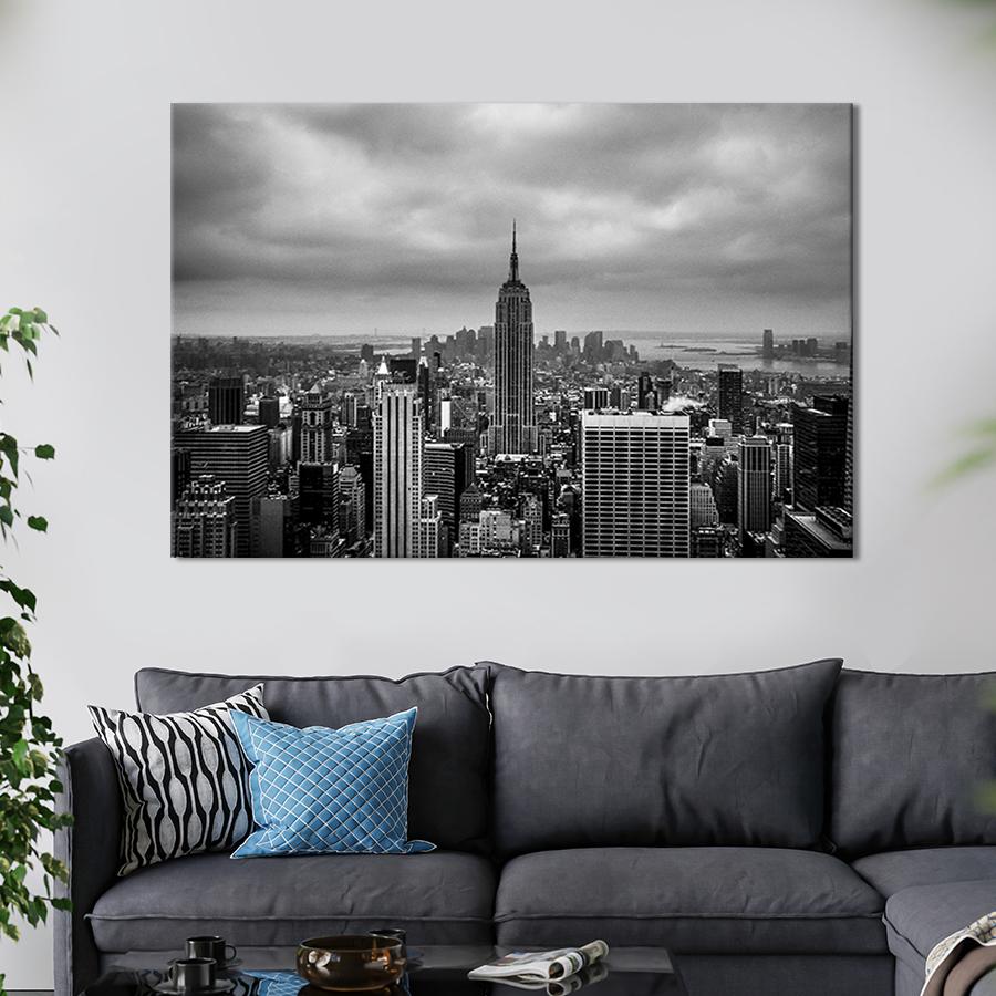 Настінний декор картина на холсті для інтер’єру Чорно-білий Емпайр-стейт-білдінг 80x54 см (381-1)