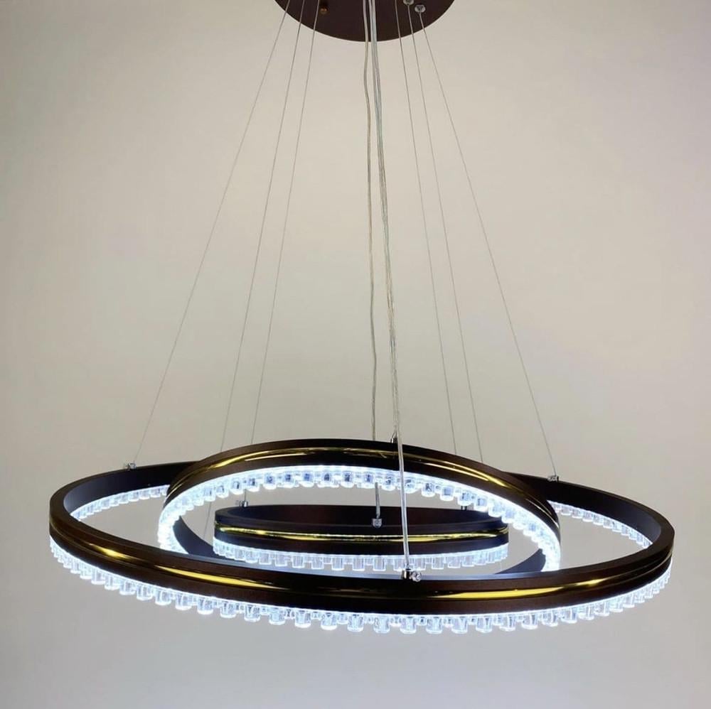 Люстра LED на 3 кольца с золотистой полоской/пульт Кофейный/Золотой (A55060/3P CF/GD)