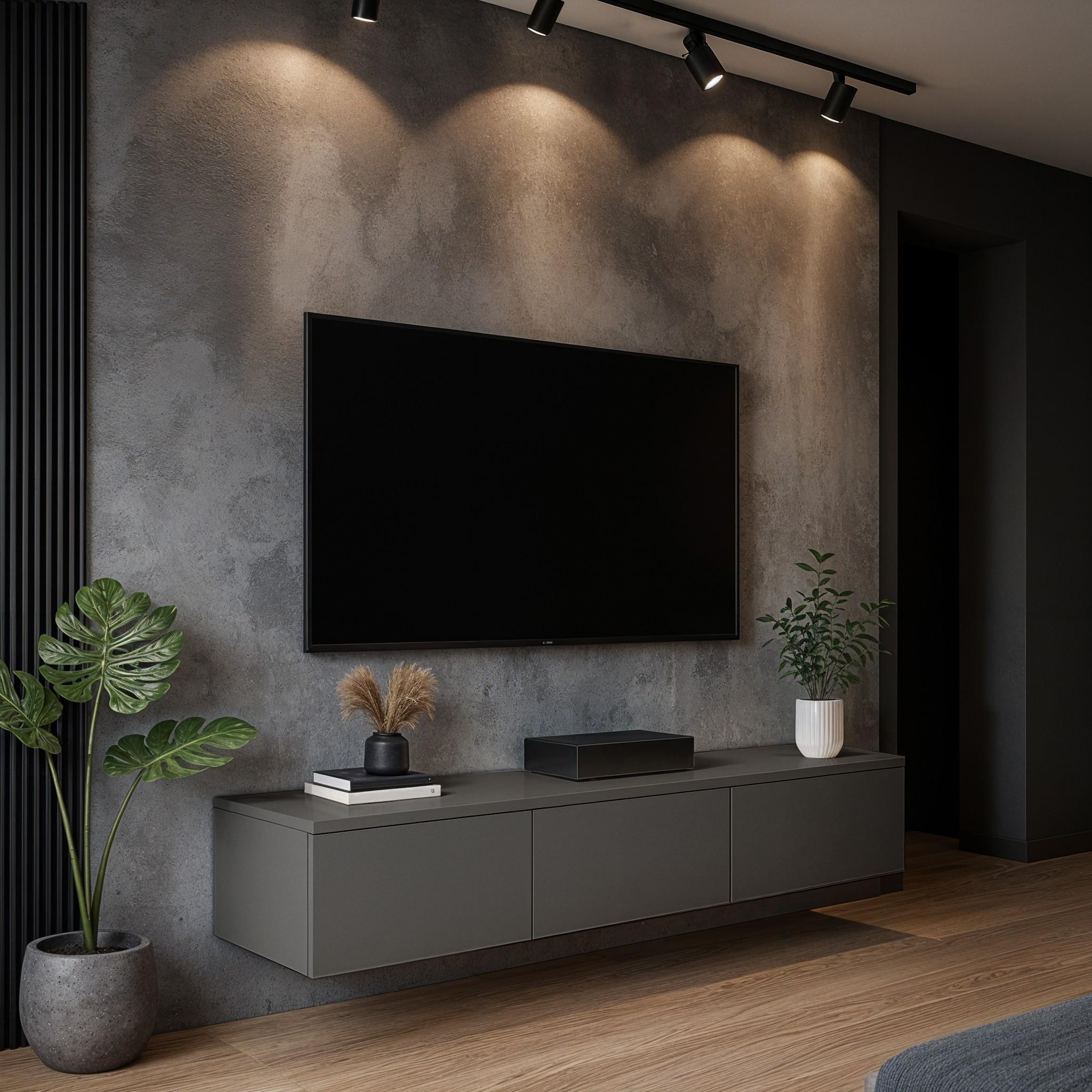 Тумба под телевизор подвесная Трио 1476x276x280 мм Антрацит