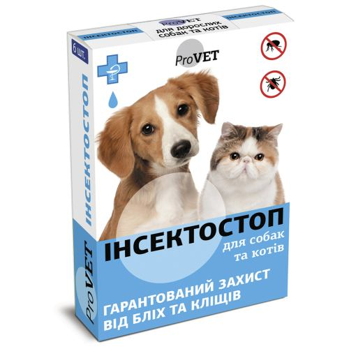 Краплі на холку ProVet Інсектостоп від зовнішніх паразитів для котів 4 – 10 кг 0,5 мл 6 шт. (10770639)