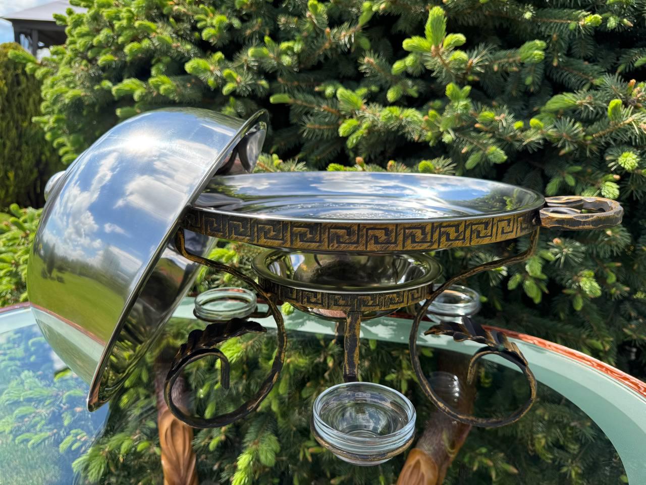 Садж для шашлику Греція 36 см з 3 соусницями та підігрівом кований круглий ручної роботи для м'яса риби овочів гриль - фото 6 Садж для шашлику Греція 36 см з 3 соусницями та підігрівом кований круглий ручної роботи для м'яса риби овочів гриль - фото 6