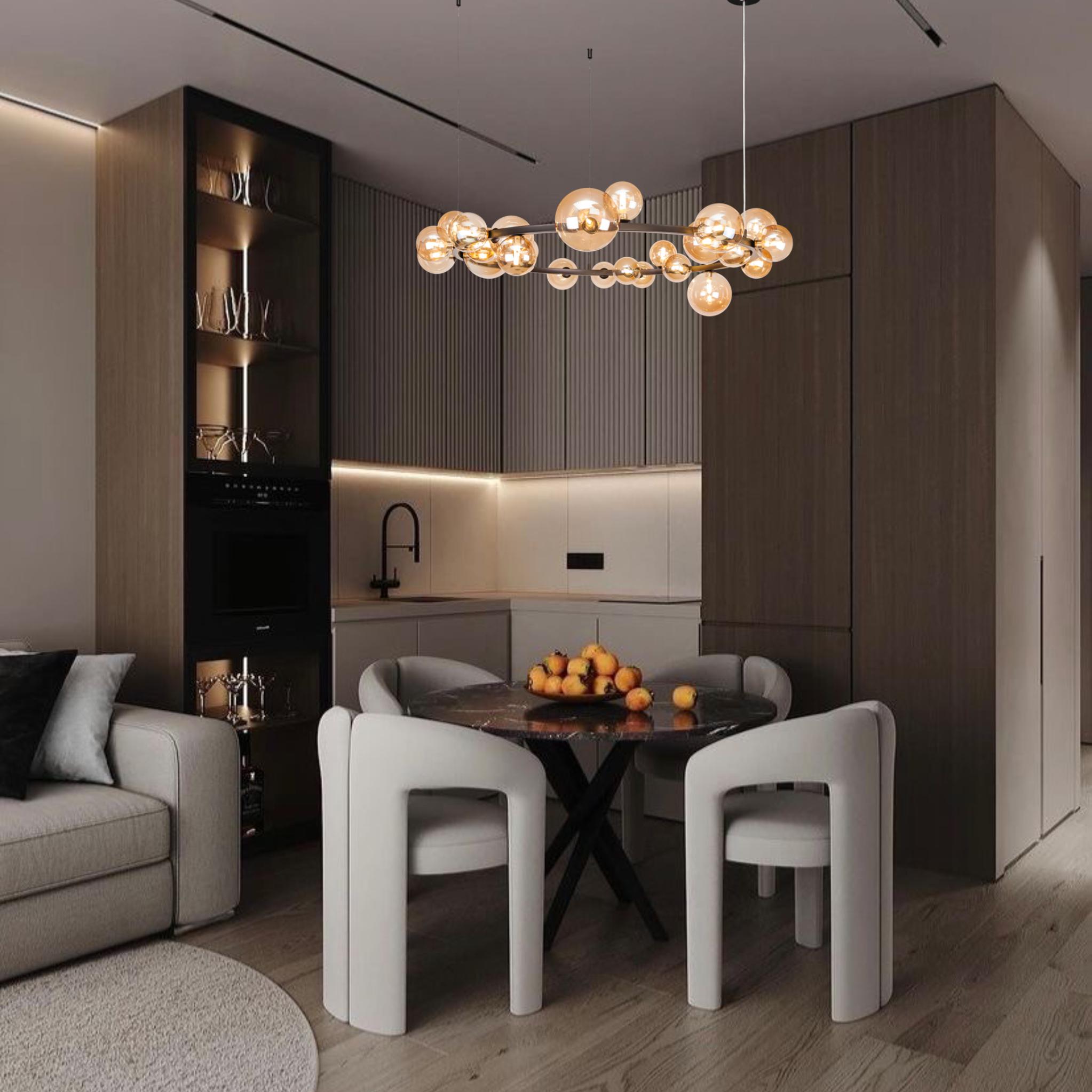 Люстра круглая с шаров на 24 лампы Bubbles 120 см Черный (918-LP267-24 ВК+BR) - фото 5 Люстра круглая с шаров на 24 лампы Bubbles 120 см Черный (918-LP267-24 ВК+BR) - фото 5