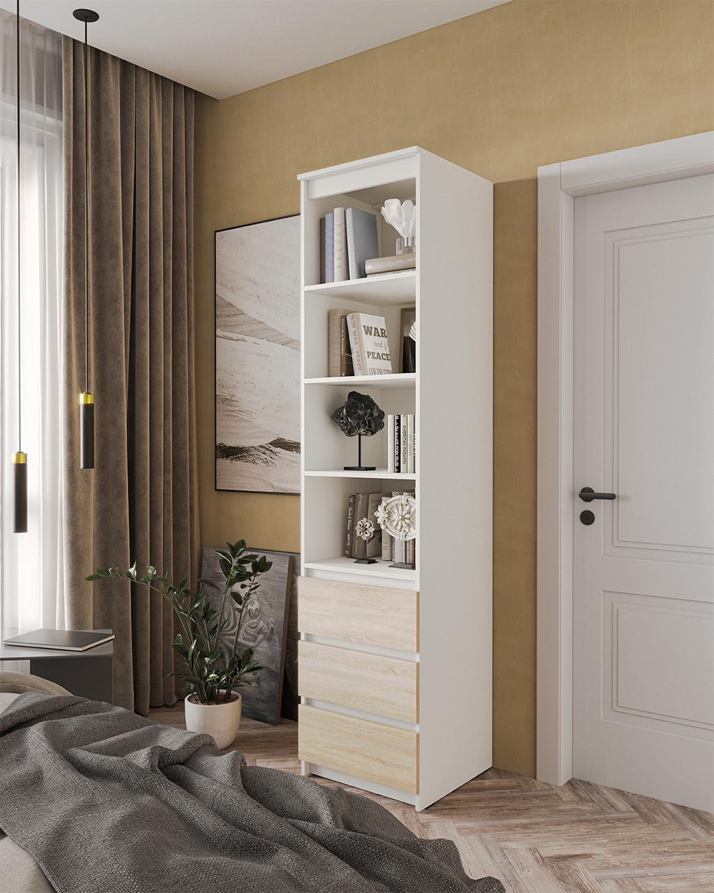 Пенал открытый с ящиками Sanro 500х2117х498 мм Белый/Дуб сонома (T219)