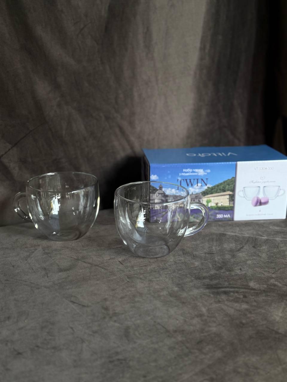 Набір чашок із подвійними стінками Vittora Twin боросилікатне скло 350 мл 2 шт. Прозорий (VT-5304-350) - фото 3