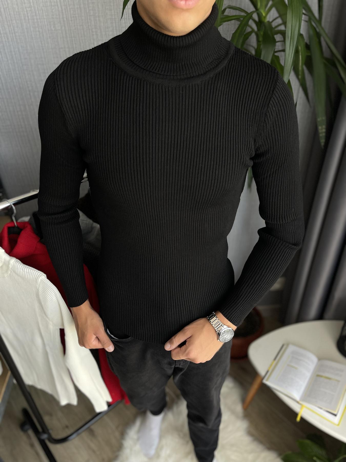 Гольф мужской с высокой горловиной в рубчик L Черный (26535/1) - фото 1 Гольф мужской с высокой горловиной в рубчик L Черный (26535/1) - фото 1