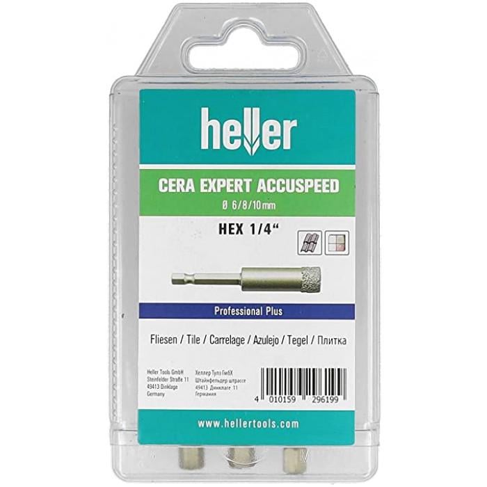 Набор сверл алмазных Heller 6/8/10 Cera Expert Accu-Speed 3-гранный хвостовик под дрель 29619 (12173)