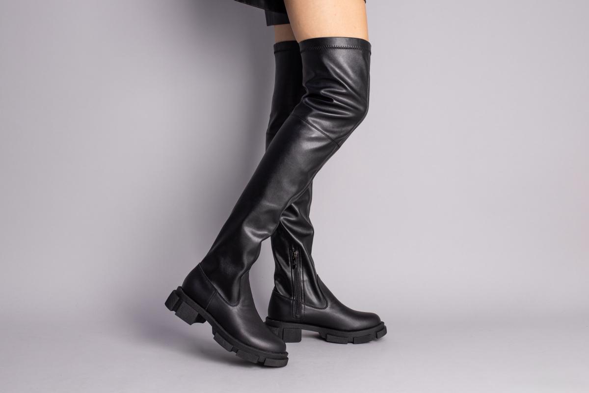 Ботфорты кожаные на низком ходу зимние р. 37 Черный (6725е/37)