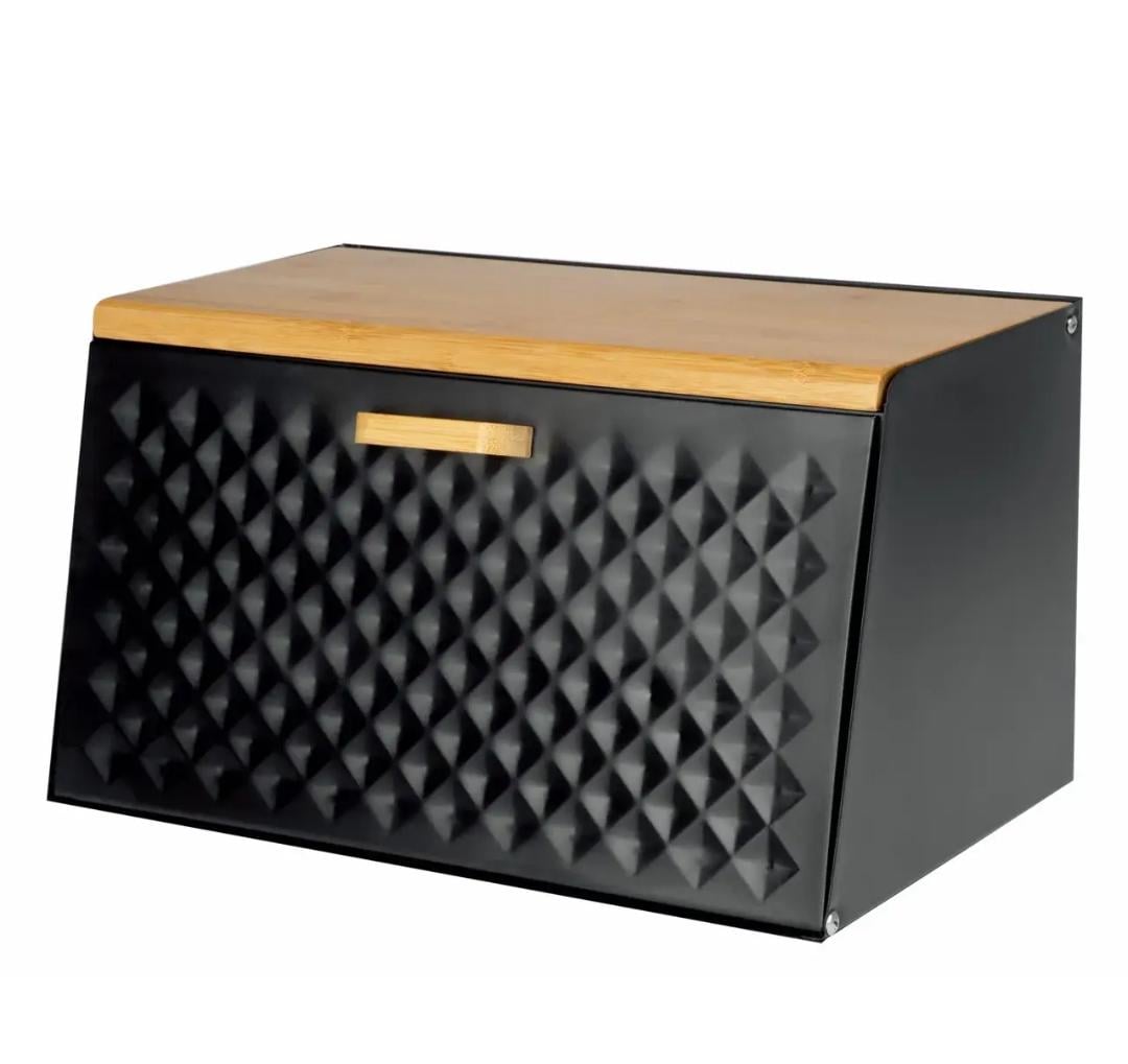 Хлебница Bohmann 02-546 металлическая с бамбуковой крышкой 35,8х21,5х29 см Черный