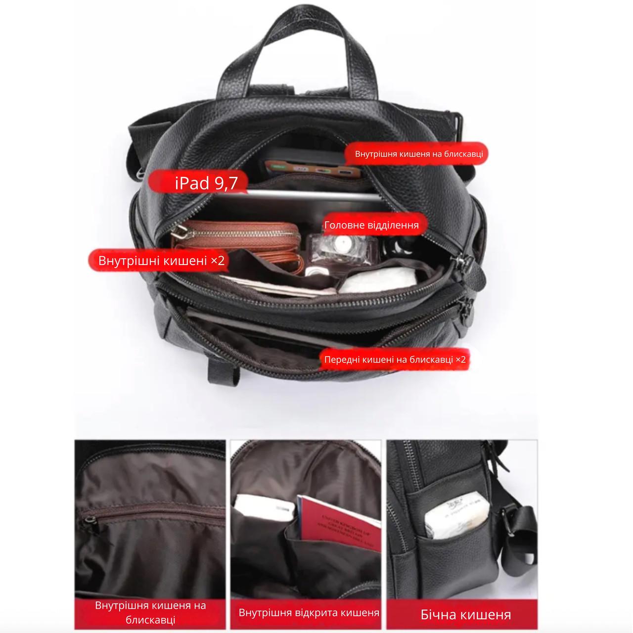 Рюкзак жіночий Lorian з натуральної шкіри на одне велике відділення Чорний (LR 25319-black) - фото 9 Рюкзак жіночий Lorian з натуральної шкіри на одне велике відділення Чорний (LR 25319-black) - фото 9