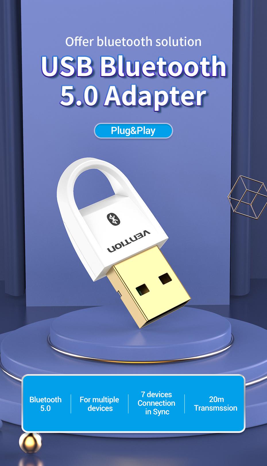 Адаптер Vention Bluetooth 5.0 приймач-передавач USB Білий (CDSW0) - фото 2