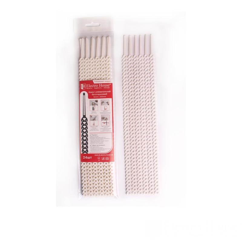 Хомут универсальный многоразовый 10х300 мм 24 шт. Белый (EH-SM-001)