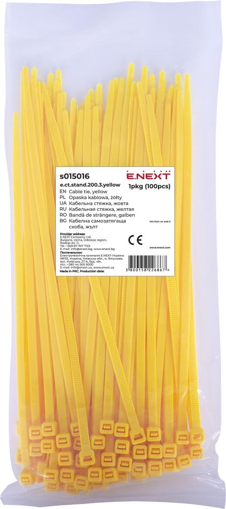 Стяжка-хомут кабельная E.NEXT e.ct.stand.200.3.yellow нейлон 200х3 мм 100 шт. Желтый (s015016)