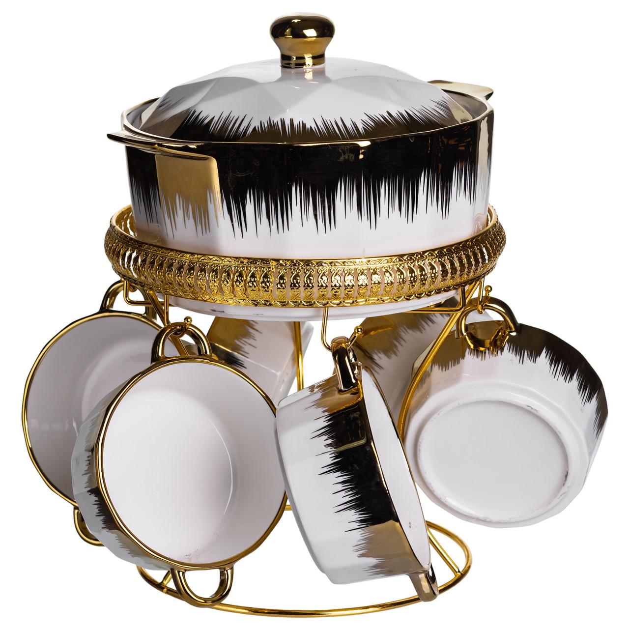 Суповой сервиз на 6 персон супница на подставке с бульонницами 300 мл 2 л (ML-T35)