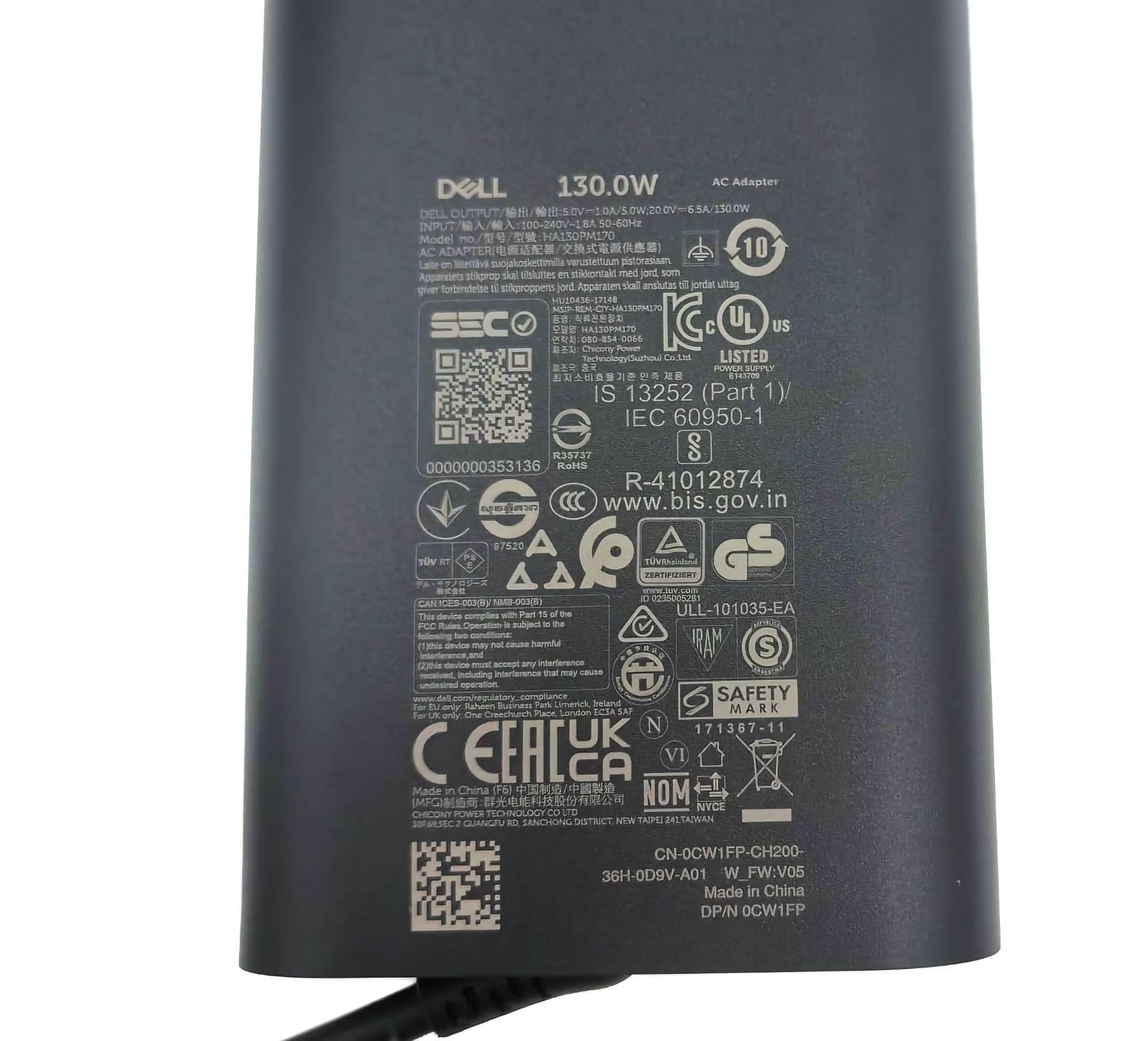 Блок питания для ноутбука Dell 130W 20V/5V 6,5A/1A Type-C/USB-C (07MP1P) - фото 4 Блок питания для ноутбука Dell 130W 20V/5V 6,5A/1A Type-C/USB-C (07MP1P) - фото 4