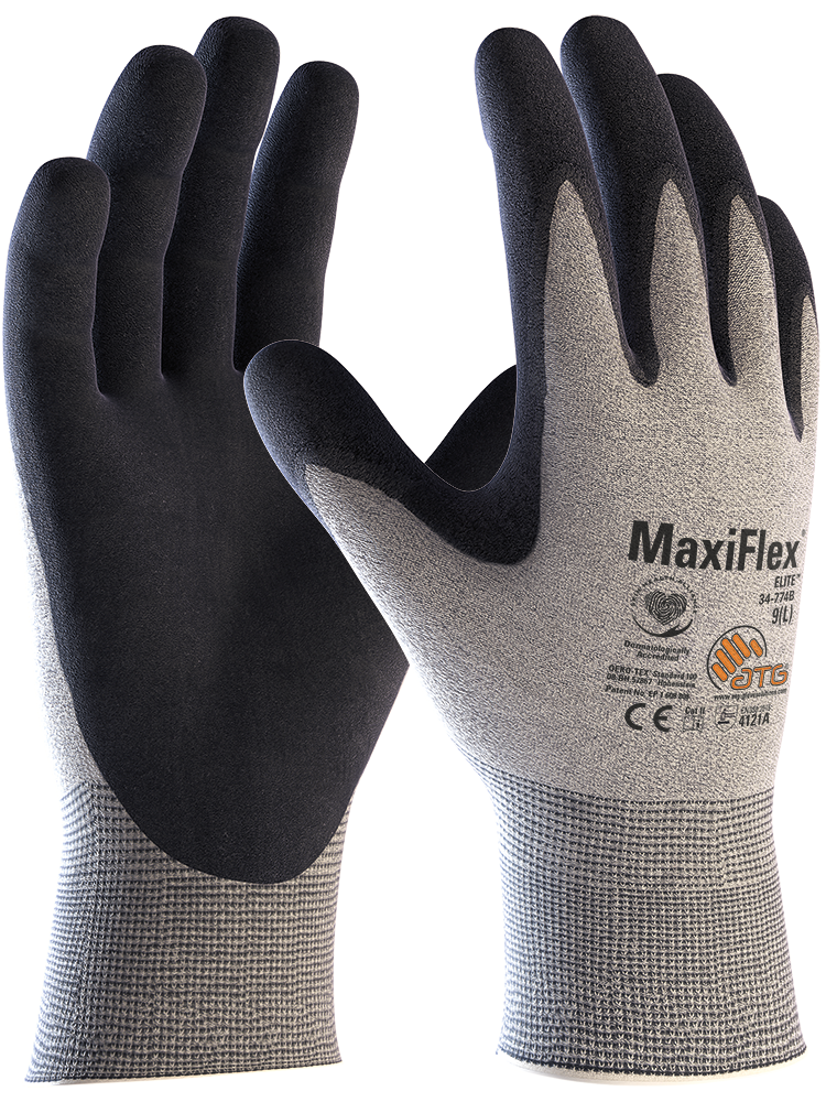 Защитные высокотехнологичные перчатки ATG Gloves MaxiFlex Elite р. 7/S Черно-светло-серый (34-277B)