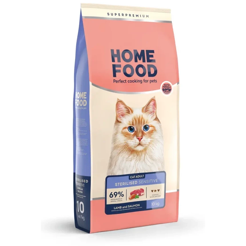 Корм для котов с чувствительным пищеварением Home Food с ягненком и лососем 10кг