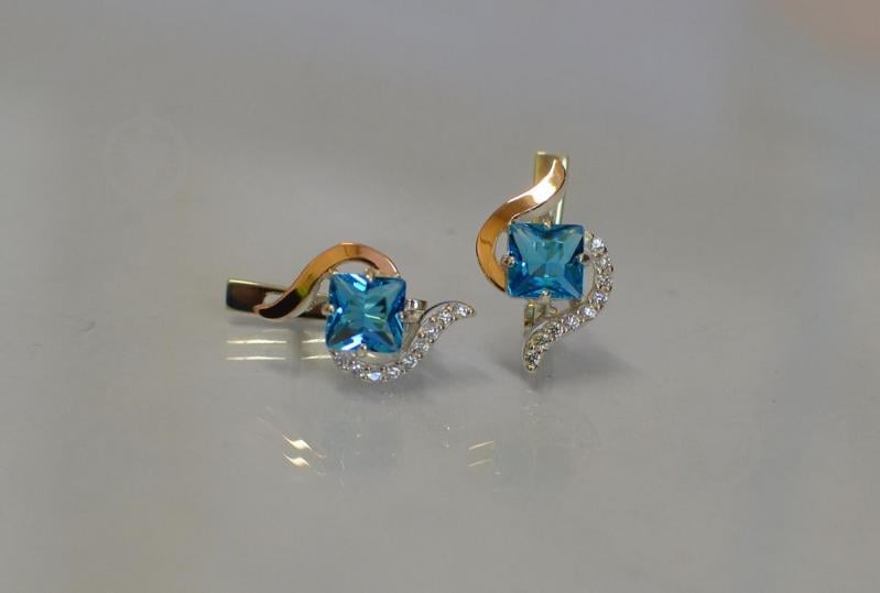 Серебряные серьги Sil с золотыми накладками 118s-1 Аквамарин (Sil-817)