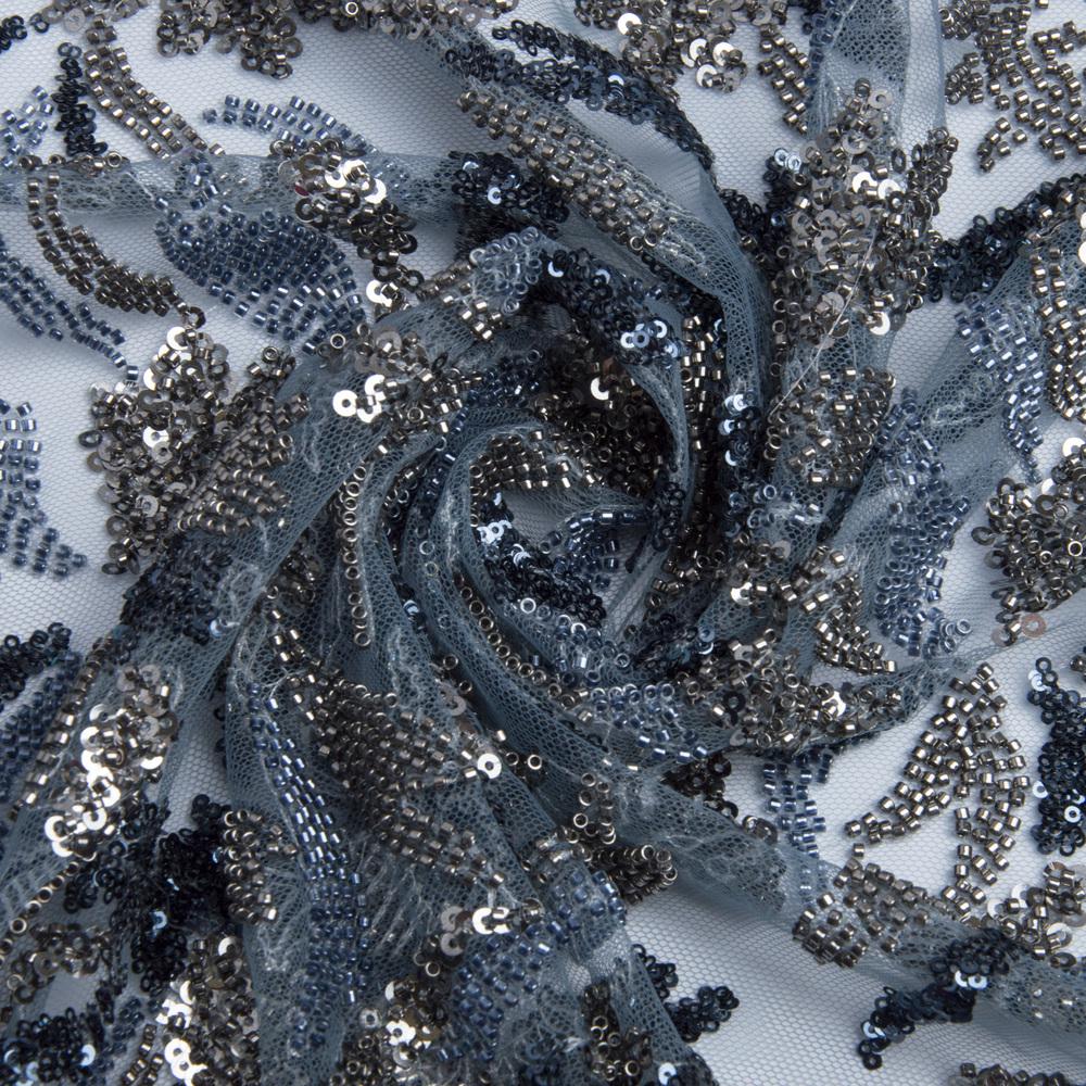 Ткань гипюр бисер Милан Деним (25368)