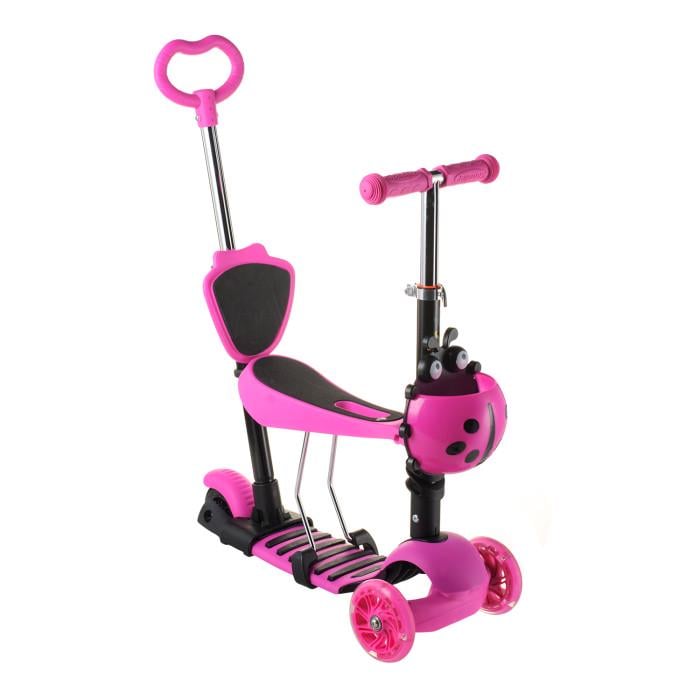 Самокат детский трехколесный Scooter с родительской ручкой 5в1 от 1 до 8 лет Розовый (18-1-2km)