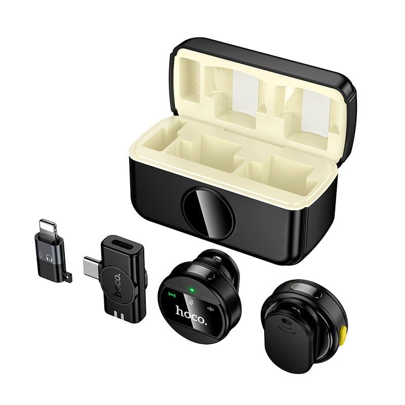 Микрофон беспроводной с шумоподавлением Hoco L22 Bright с разъемами Type-C/Lightning Black (17559)