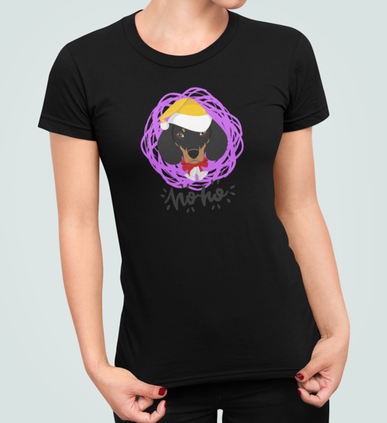 Футболка женская новогодняя Stedman с принтом Hoho Такса XXL Черный (НГ6.1-5)