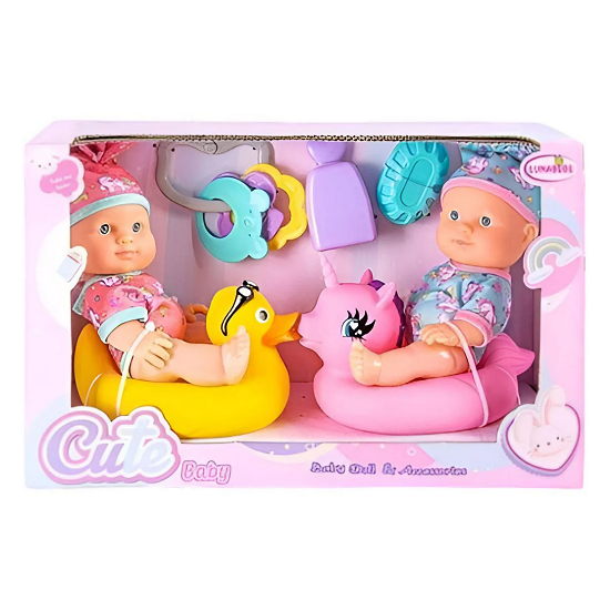 Игровой набор пупсов HX 627-3 2 шт. с аксессуарами для купания