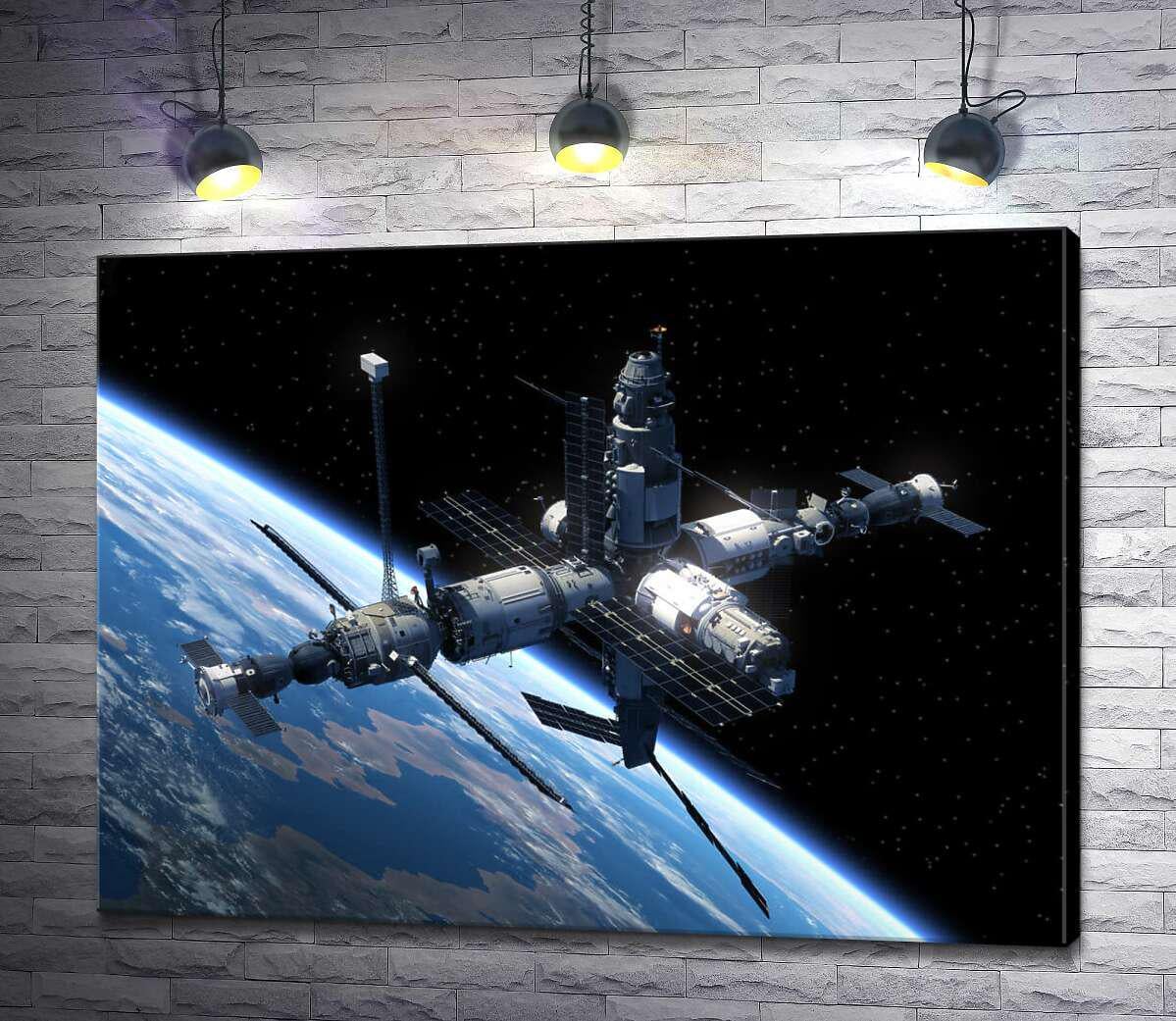 Картина ArtPoster Космическая станция летит по земной орбите 100x75 см Модуль №1 (003116)