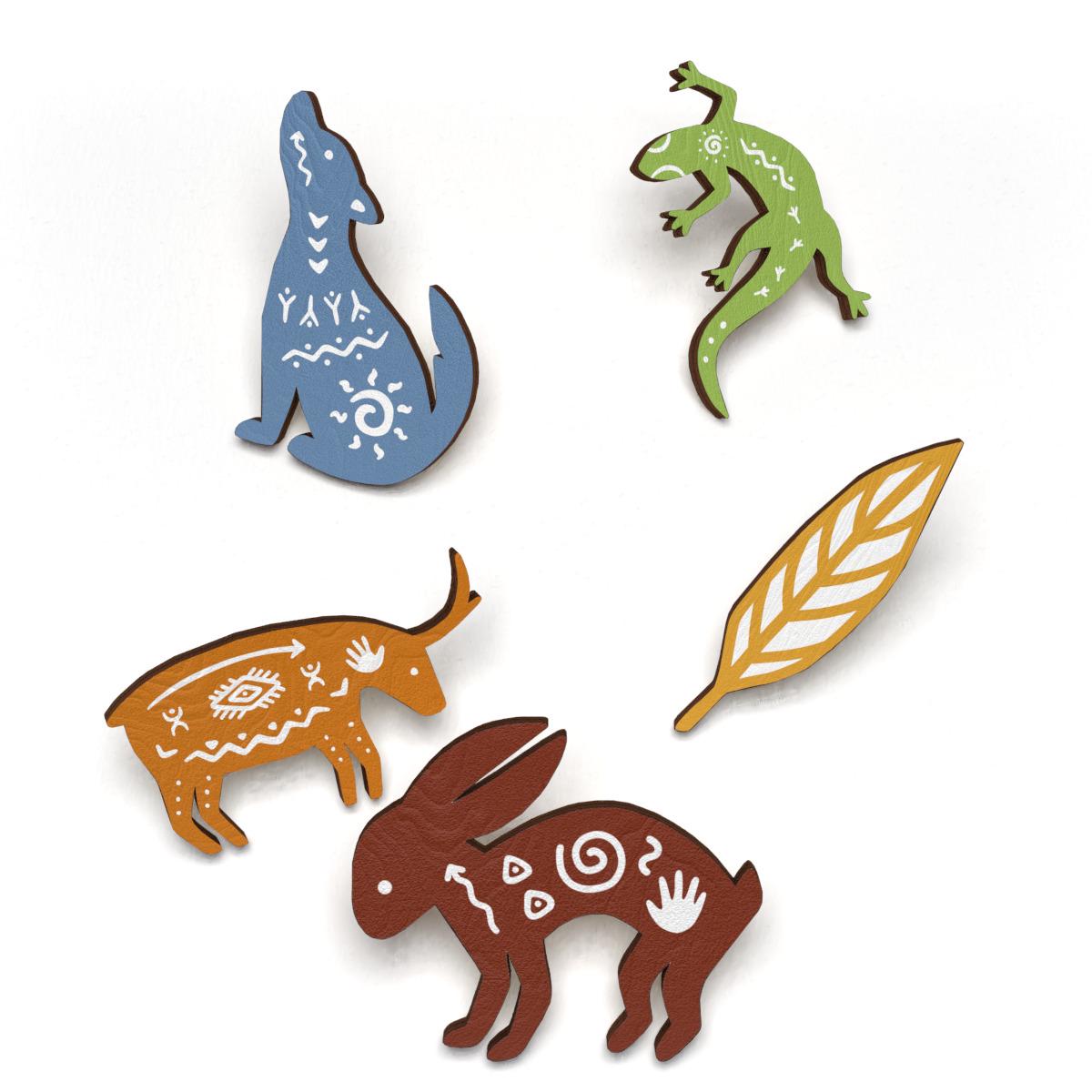 Набор значков Lex Altern Первобытные животные из дерева 5 шт.