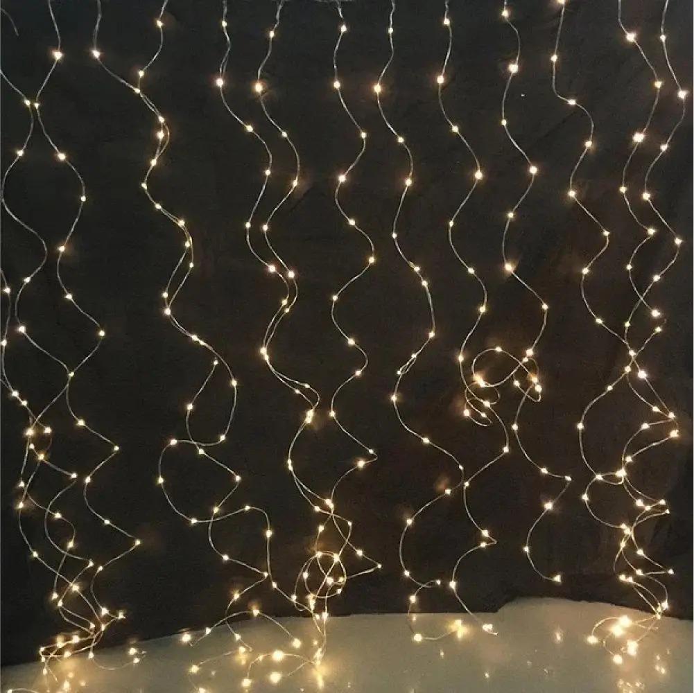 Гирлянда штора Роса 100 LED от USB 8 режимов 3x0,6 м Теплый белый - фото 5