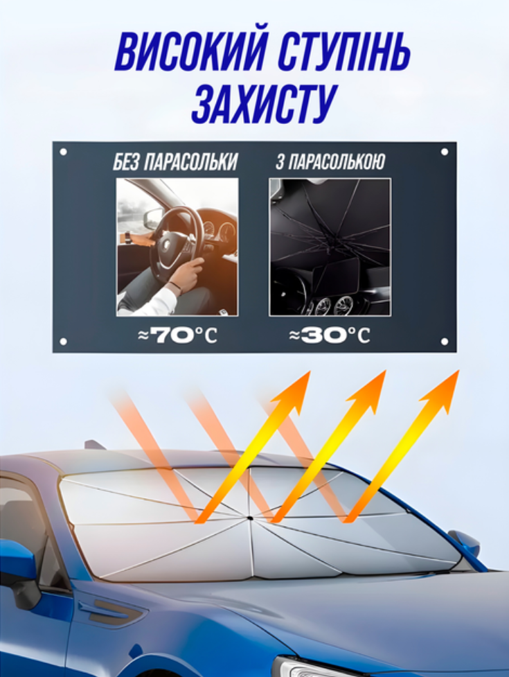 Парасолька автомобільна на лобове скло в чохлі 130х75 см (26071606) - фото 3 Парасолька автомобільна на лобове скло в чохлі 130х75 см (26071606) - фото 3