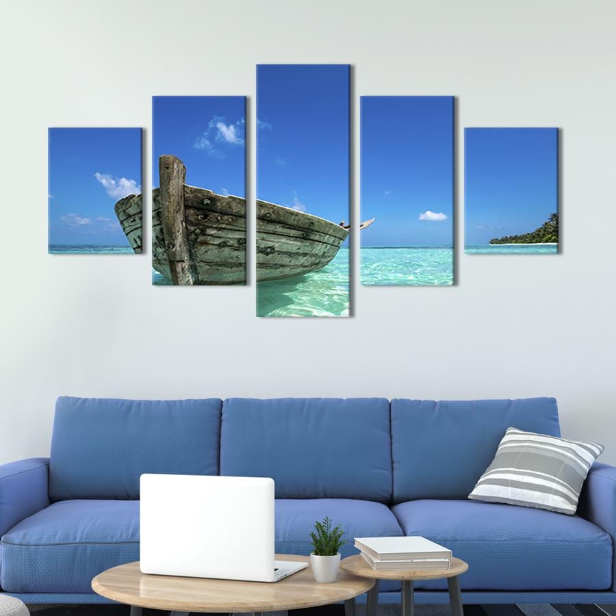 Модульная картина из 5 частей Деревянная лодка на морской поверхности 162x80 см (426-52)