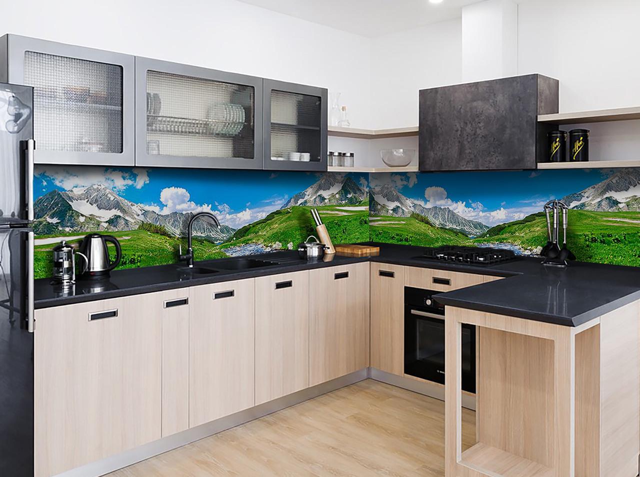 Кухонный фартук Серые скалы и долина с самоклеющейся виниловой пленки 60х250 см Зеленый