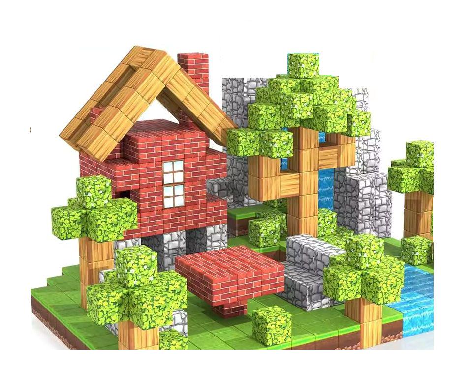 Конструктор магнитный My World minecraft кирпичный дом с рекой 100 блоков (551)