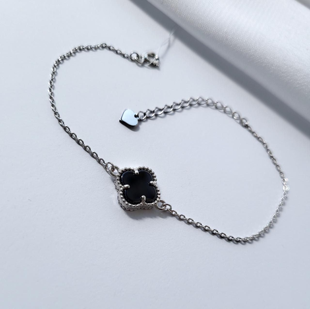 Браслет Цветок с черным ониксом 17-19 см 925 пробы 2,75 г (537/1)