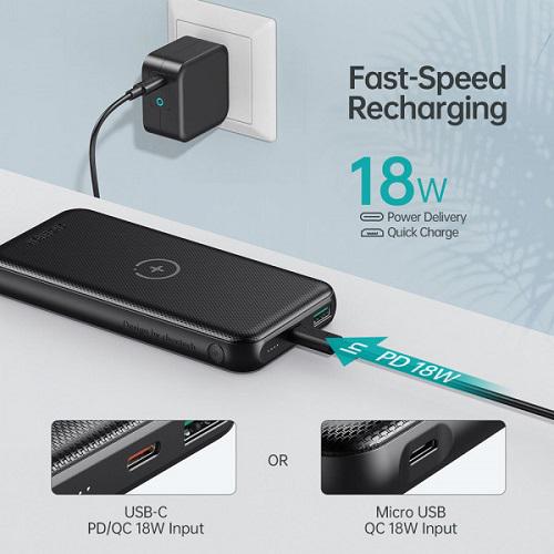 Повербанк Choetech B650-V2-CC-BK 10000 mAh 18 W PD3 0 QC3,0 Wireless 10W USB-C In USB-A Micro Li-pol Чорний (573249) - фото 4