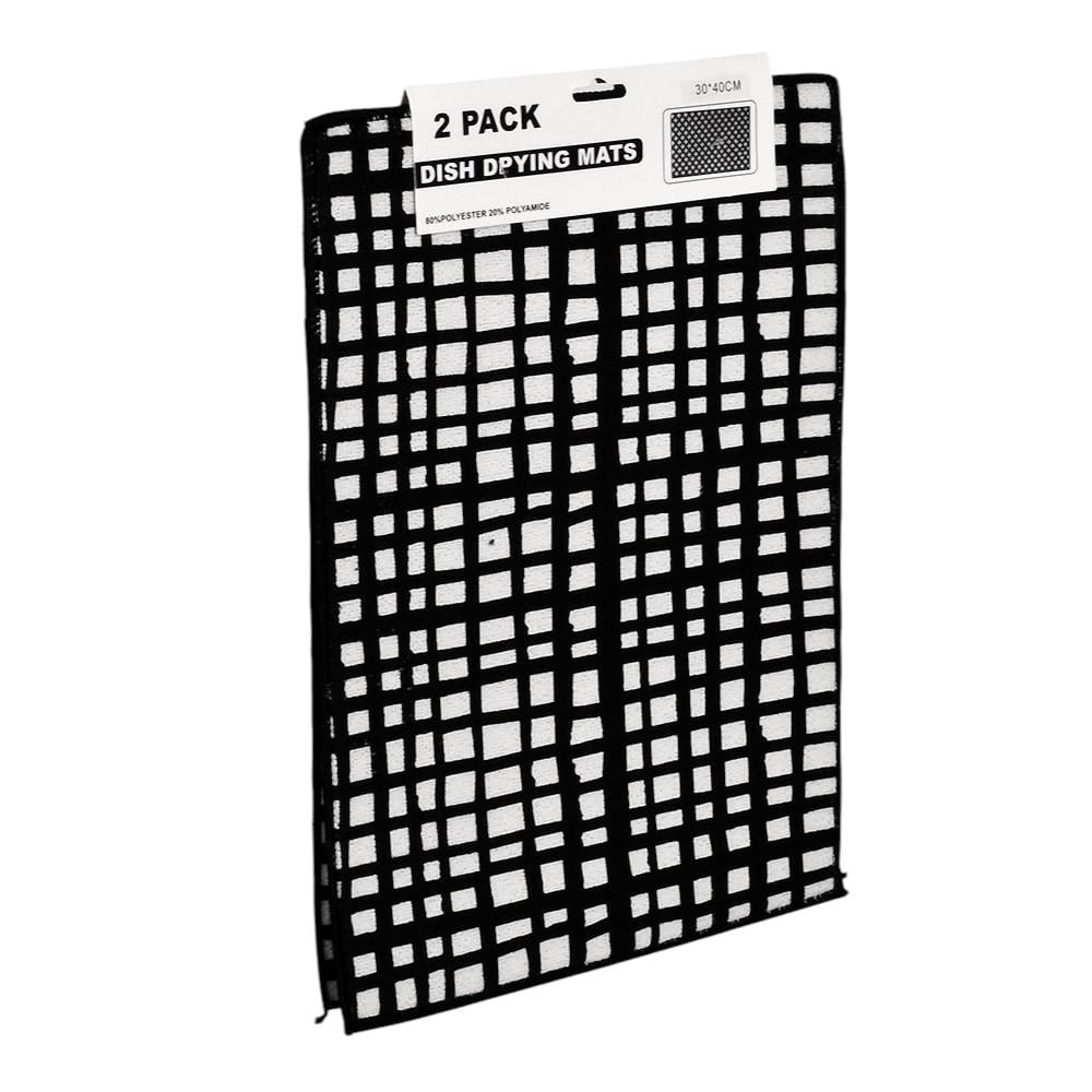 Коврик для сушки посуды Stenson Zoom 2 шт. принт Клетка 30х40 см Черный/Белым (R97410)