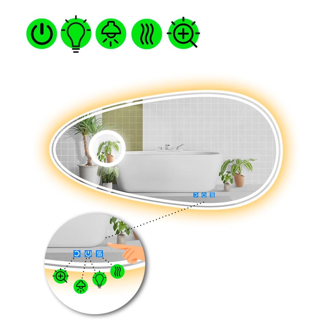 Зеркало LED подсветкой Occhio 4 с тремя сенсорами и линзой с подсветкой 100x50 см (8776753)