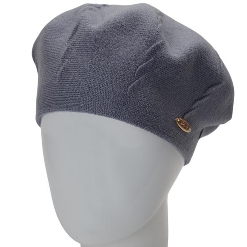 Берет женский Novita ВІКІ двойной с узором one size Дымчатый (285934) - фото 1