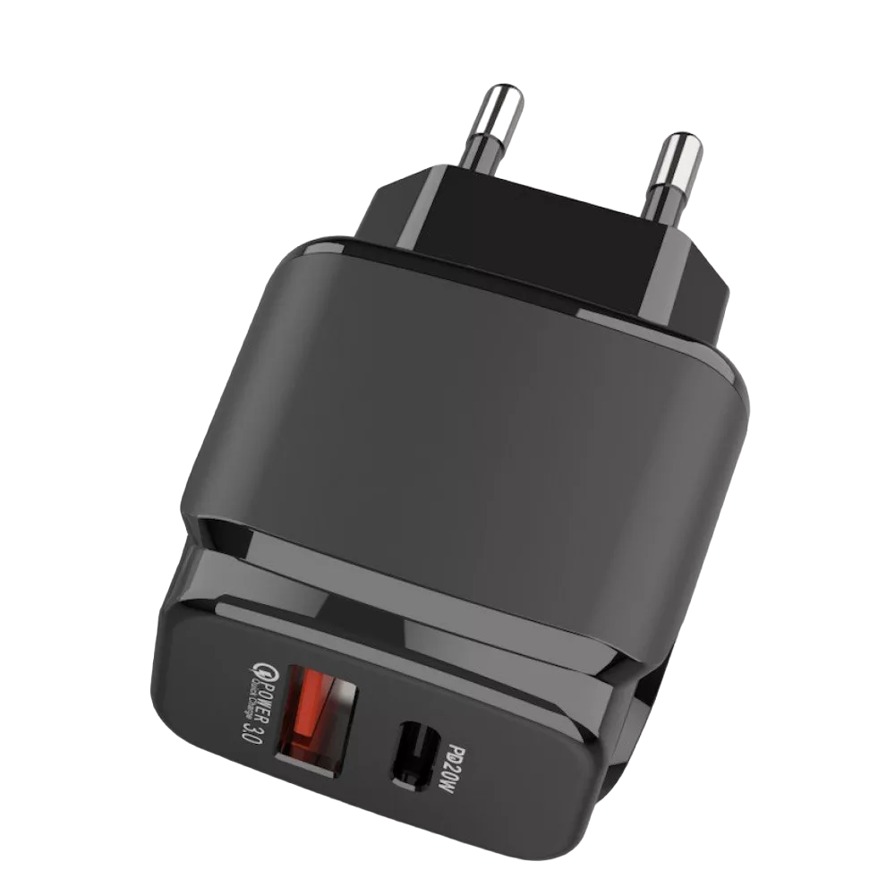 Мережевий зарядний пристрій Veron VR-C12 USB+Type-C 2,4A 5V PD 20W із швидкою зарядкою Чорний