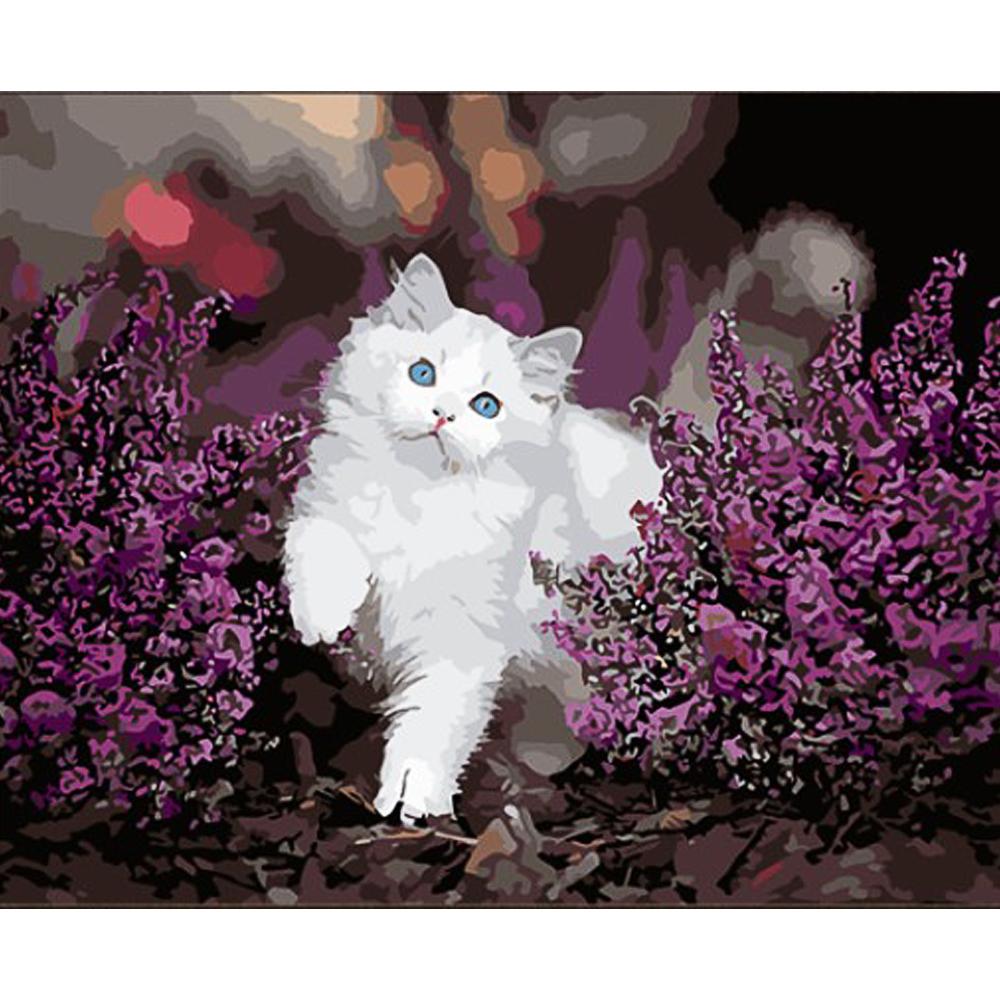 Картина по номерам Strateg Премиум Котик с голубыми глазами с лаком и уровнем 40x50 см (Str-GS1606)