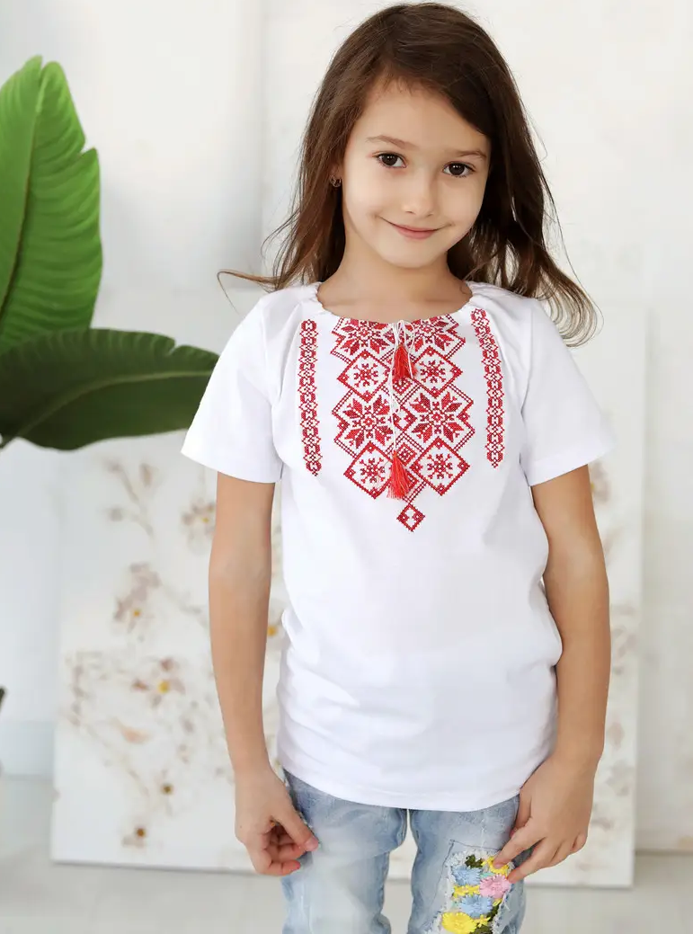 Футболка-вышиванка детская на девочку трикотажная 104 см Белый с красным (д-04-104) - фото 2 Футболка-вышиванка детская на девочку трикотажная 104 см Белый с красным (д-04-104) - фото 2