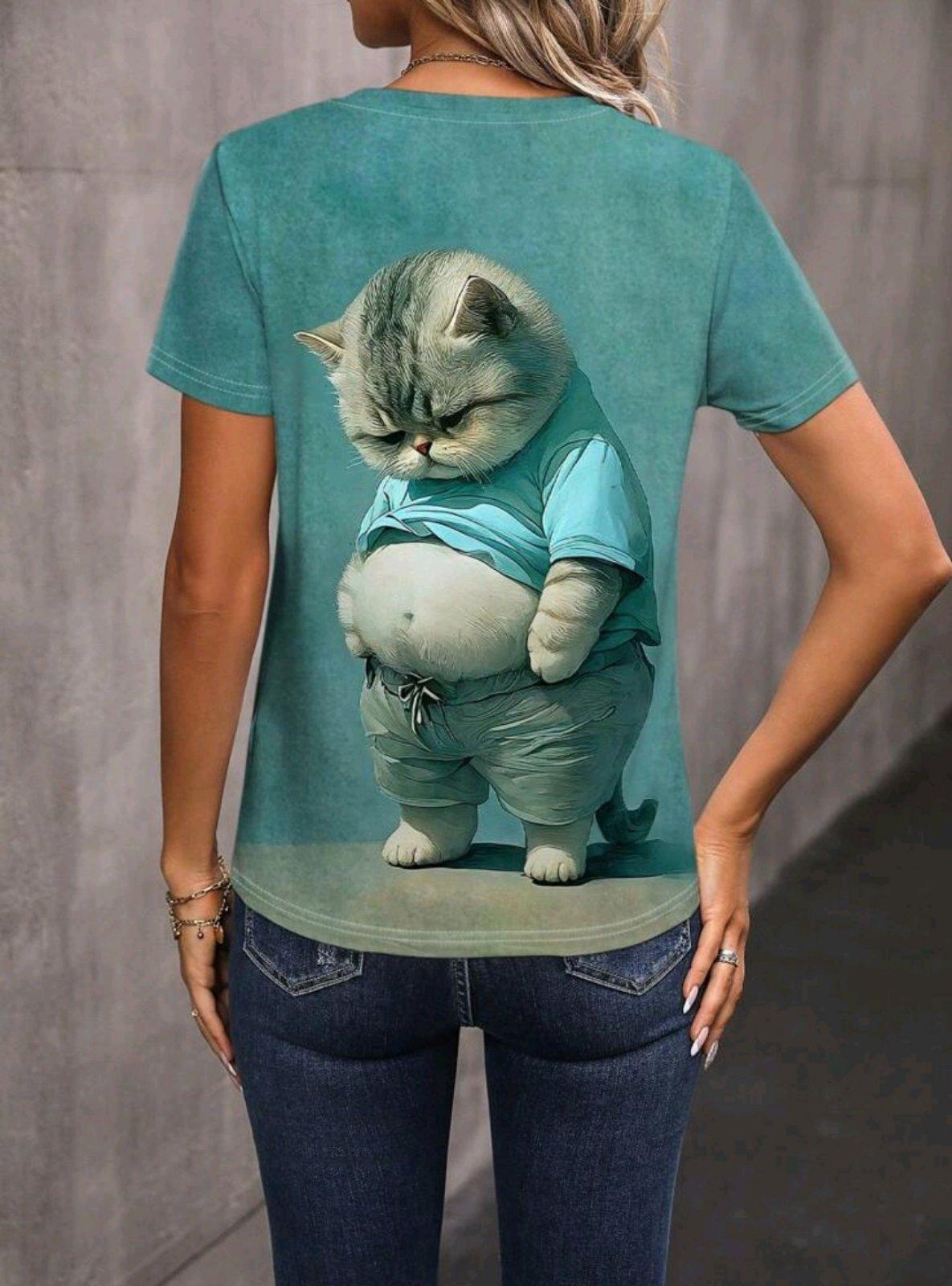 Футболка женская Summer с рисунком кота S Голубой (27343011) - фото 4 Футболка женская Summer с рисунком кота S Голубой (27343011) - фото 4
