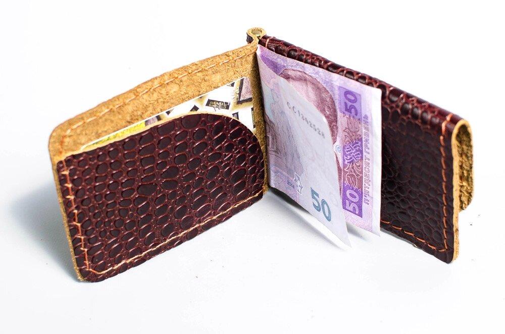 Зажим для денег с карманом для монет кожа под крокодила Коричневый (1939517807) - фото 4 Зажим для денег с карманом для монет кожа под крокодила Коричневый (1939517807) - фото 4