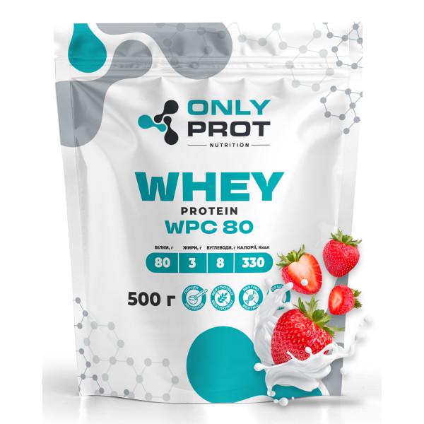 Протеин сывороточный концентрат Onlyprot Whey Protein WPC 80% для набора мышечной массы 500 г. Клубника (21-145-wpc-80-p-500g)