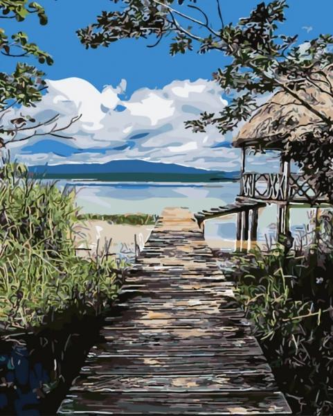 Картина по номерам Strateg Пейзаж Дорога к озеру 40х50 см в термопакете (SY6121-mt)