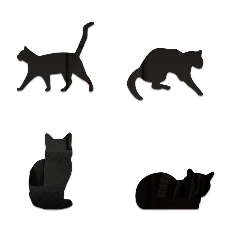 Наклейка зеркальная на стену в виде котов Meow акриловая для интерьера 4 шт. (010065)