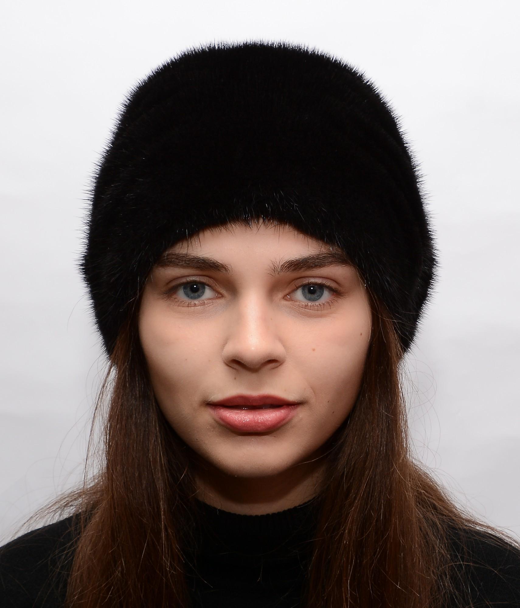 Женская кубанка Меховой стиль Коса из натурального цельного меха норки M-L Черный (067/F)