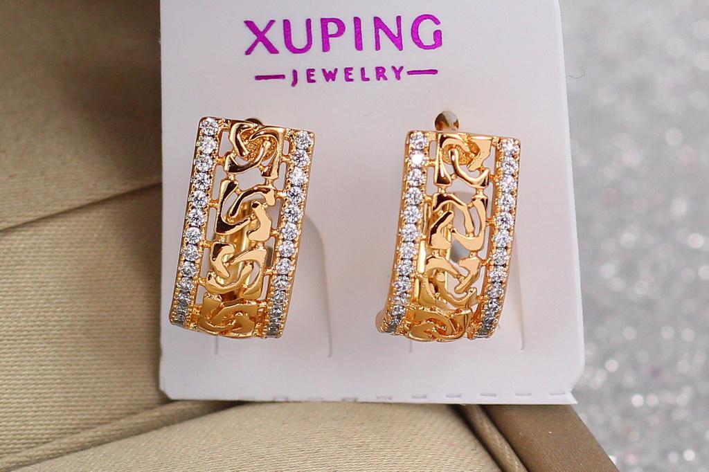Серьги Xuping Jewelry абстрактный узор с дорожками по бокам 1,5 см Золотистый (26795738)