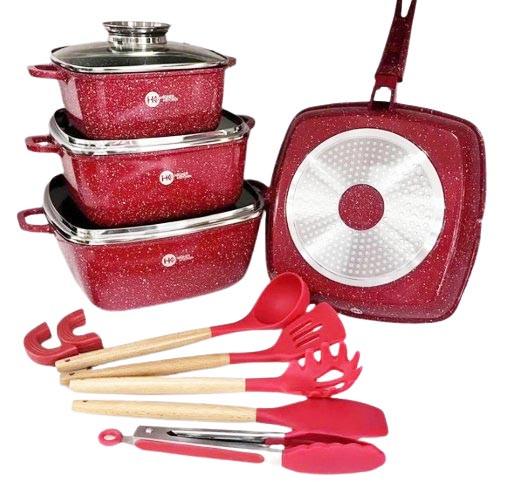 Набір каструль із сковородою Top Kitchen TK-000103 із гранітним покриттям 12 предметів Червоний (2217744212)