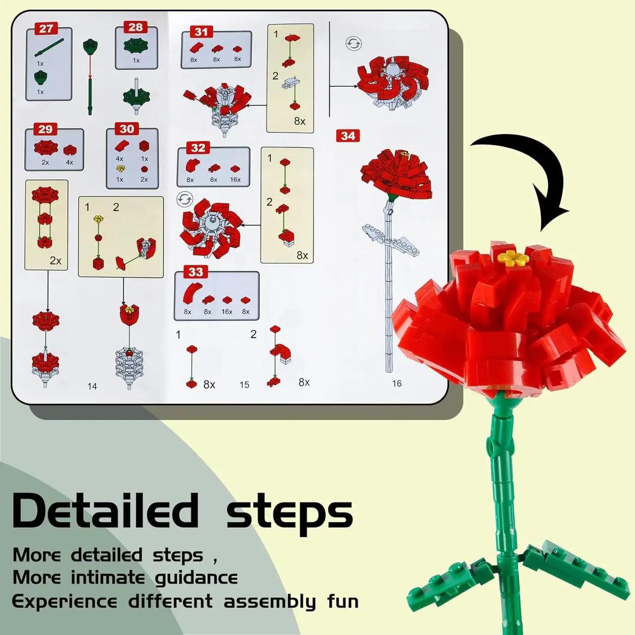 Конструктор интерьерный Букет цветов с красными и желтыми цветами 494 дет. - фото 4